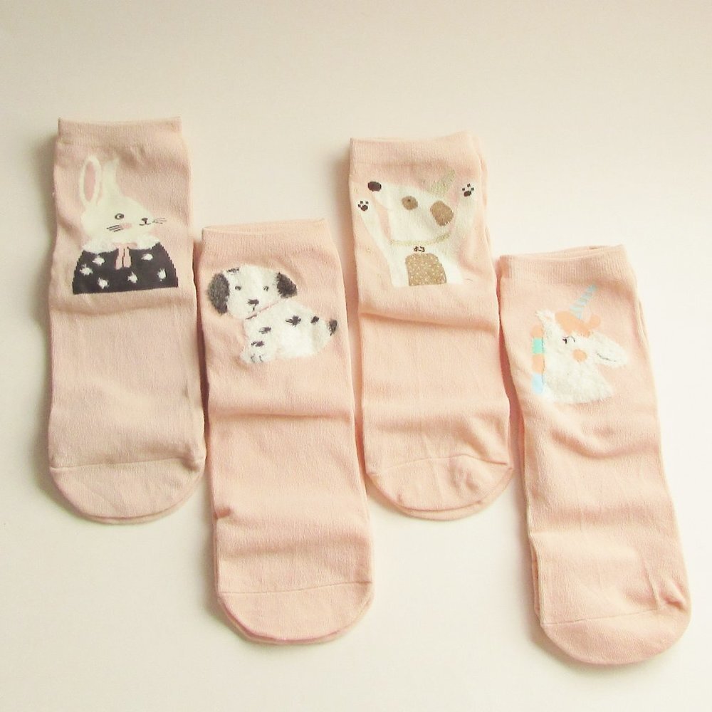 Caramella Boxed Set of 4 Girls Youth Socks Animal Patterns Pink New in Box - Picture 3 of 8